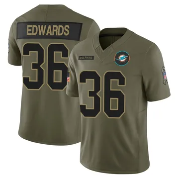 Youth Nike Miami Dolphins Donovan Edwards Olive 2025 Salute to Service Jersey - Limited
